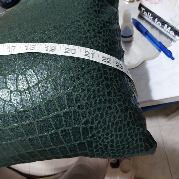 Faux Leather Green Cushion Decorative Pillow Suave On Backside Accent Pillows - Picture 4 of 7